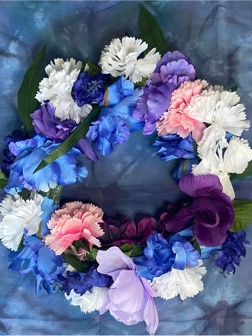 Handmade Floral Wreath in Blue, Purple, White & Pink